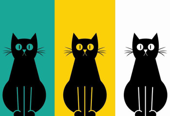 Laminated Pop Art Three Black Cats Trio Minimal Modern Retro Midcentury Poster Dry Erase Wall Art 12x18