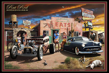Laminated Rat Rod Roadhouse Poster by Larry Grossman Poster Dry Erase Wall Art 12x18