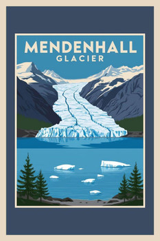 Laminated Alaska Mendenhall Glacier Retro Travel Poster Poster Dry Erase Wall Art 24x36
