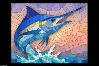 Laminated Curtis Epperson Marlin Word Mosaic Art Hand Drawn Poster Dry Erase Wall Art 24x36