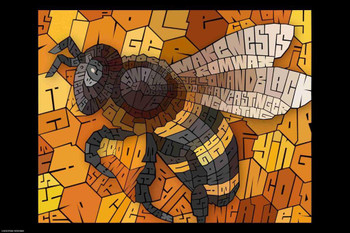 Laminated Curtis Epperson Honey Bee Word Mosaic Art Hand Drawn Poster Dry Erase Wall Art 24x36
