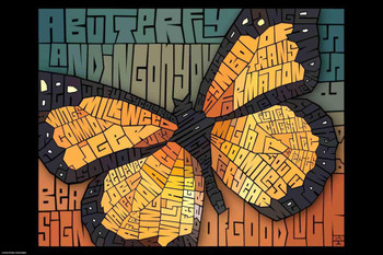 Laminated Curtis Epperson Butterfly Monarch Word Mosaic Art Hand Drawn Poster Dry Erase Wall Art 24x36