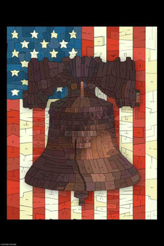 Laminated Curtis Epperson Liberty Bell Flag Word Mosaic Art Hand Drawn Poster Dry Erase Wall Art 24x36