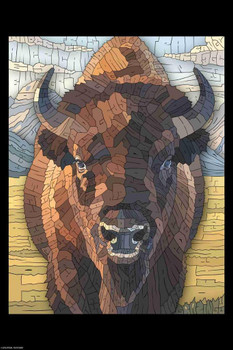 Laminated Curtis Epperson Bison Buffalo Word Mosaic Art Hand Drawn Poster Dry Erase Wall Art 24x36