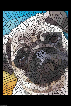 Laminated Curtis Epperson Pug Dog Word Mosaic Art Hand Drawn Poster Dry Erase Wall Art 24x36