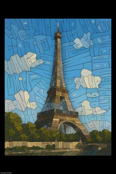 Laminated Curtis Epperson Eiffel Tower Word Mosaic Art Hand Drawn Poster Dry Erase Wall Art 24x36