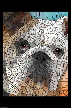 Laminated Curtis Epperson Bulldog Dog Word Mosaic Art Hand Drawn Poster Dry Erase Wall Art 24x36