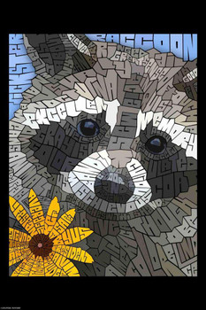 Laminated Curtis Epperson Raccoon Word Mosaic Art Hand Drawn Poster Dry Erase Wall Art 24x36