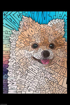 Laminated Curtis Epperson Pomeranian Dog Word Mosaic Art Hand Drawn Poster Dry Erase Wall Art 24x36