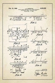 Laminated Vintage Skateboard Patent Drawing Print Poster 24x36