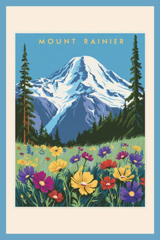 Laminated Washington Mount Rainier National Park Flowers Travel Poster Poster Dry Erase Wall Art 16x24