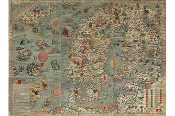 Laminated Carta Marina 16th Century World Map Vintage Antique Poster Poster Dry Erase Wall Art 16x24