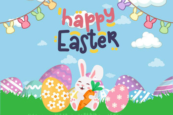 Laminated Happy Easter Colorful Bunny Egg Poster Dry Erase Wall Art 16x24