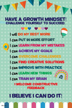 Laminated Growth Mindset Happy Day Poster Dry Erase Wall Art 16x24