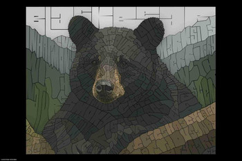 Laminated Curtis Epperson Black Bear Word Mosaic Art Hand Drawn Poster Dry Erase Wall Art 16x24