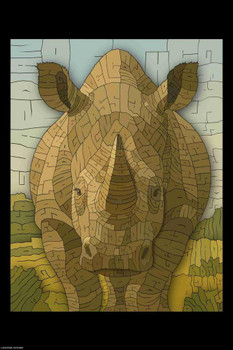 Laminated Curtis Epperson Rhinoceros Rhino Word Mosaic Art Hand Drawn Poster Dry Erase Wall Art 16x24