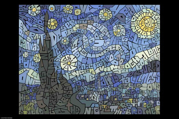 Laminated Curtis Epperson Starry Night Word Mosaic Art Hand Drawn Poster Dry Erase Wall Art 16x24