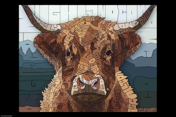 Laminated Curtis Epperson Highland Cow Word Mosaic Art Hand Drawn Poster Dry Erase Wall Art 16x24