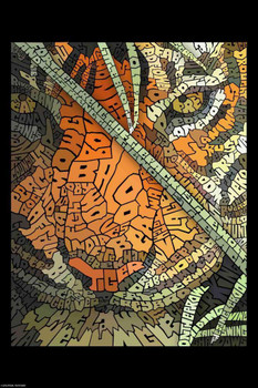Laminated Curtis Epperson Tiger Jungle Word Mosaic Art Hand Drawn Poster Dry Erase Wall Art 16x24