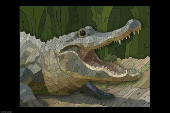 Laminated Curtis Epperson Alligator Word Mosaic Art Hand Drawn Poster Dry Erase Wall Art 16x24
