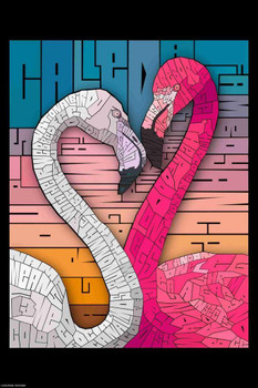 Laminated Curtis Epperson Flamingo Word Mosaic Art Hand Drawn Poster Dry Erase Wall Art 16x24