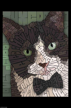 Laminated Curtis Epperson Tuxedo Cat Word Mosaic Art Hand Drawn Poster Dry Erase Wall Art 16x24