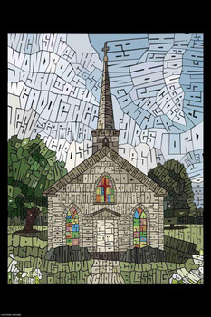 Laminated Curtis Epperson Old Church Word Mosaic Art Hand Drawn Poster Dry Erase Wall Art 16x24