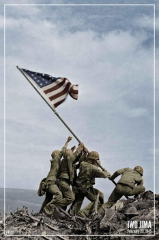 Laminated Iwo Jima Flag Raising Colorized WWII Historical Military Wall Art Print Poster 16x24