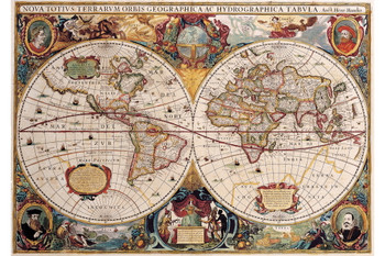 World Map 17th Century Antique Vintage Historic Educational Classroom Globe Projection Nautical Sailing Ship Cool Wall Art Print Poster 18x12