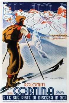 Dolomiti Cotina Ski Skiing Vintage Illustration Travel Art Deco Vintage French Wall Art Nouveau 1920 French Advertising Vintage Poster Prints Art Nouveau Decor Cool Wall Decor Art Print Poster 12x18