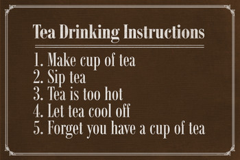 Tea Drinking Instructions Brown Cool Wall Art Print Poster 18x12