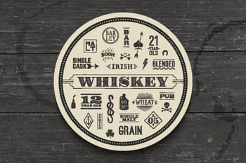 Types of Whiskey Coaster on Wooden Bar Photo Photograph Cool Wall Decor Art Print Poster 18x12