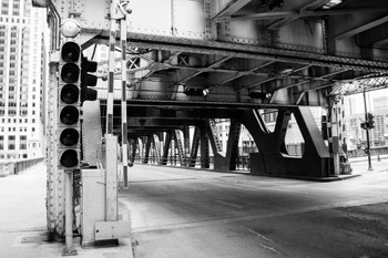 Wells Street Bridge Chicago River Entrance Black and White Photo Photograph Cool Wall Decor Art Print Poster 18x12