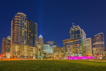 Charlotte North Carolina Skyline Illuminated at Night Photo Photograph Cool Wall Decor Art Print Poster 18x12