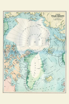 North Polar Regions 19th Century Antique Style Map Travel World Map with Cities in Detail Map Posters for Wall Map Art Geographical Illustration Travel Cool Huge Large Giant Poster Art 36x54