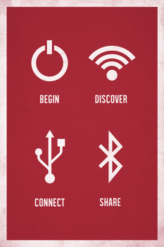 Begin Discover Connect Share Red Cool Wall Art Print Poster 12x18