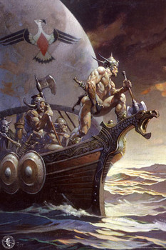 Viking Poster Gothic Fantasy Wall Art Kane on The Golden Sea by Frank Frazetta Cool Huge Large Giant Poster Art 36x54