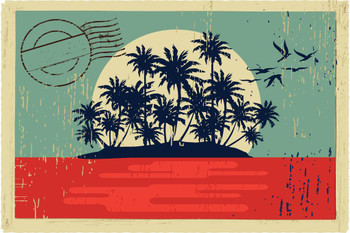 Tropical Island Palm Tree Vintage Postcard Art Print Cool Huge Large Giant Poster Art 54x36