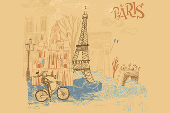 Paris France Landmarks Travel Illustration Art Print Cool Huge Large Giant Poster Art 54x36