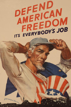 Uncle Sam Defend American Freedom WPA War Propaganda Cool Huge Large Giant Poster Art 36x54