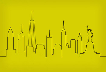 Skyline New York City Yellow Cool Wall Art Print Poster 12x18