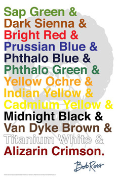 Bob Ross Color List Chart Meme Bob Ross Poster Bob Ross Collection Bob Art Painting Happy Accidents Motivational Poster Funny Bob Ross Afro and Beard Cool Wall Art Print Poster 24x36