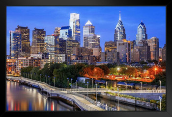 Philadelphia Illuminated Skyline Photo Black Wood Framed Art Poster 20x14