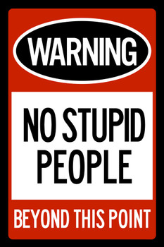 Warning No Stupid People Beyond This Point Cool Wall Decor Art Print Poster 12x18