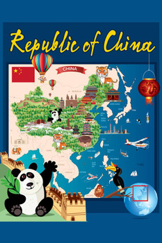 Illustrated Map of China Travel World Map with Cities in Detail Map Posters for Wall Map Art Wall Decor Geographical Illustration Tourist Travel Destinations Cool Huge Large Giant Poster Art 36x54