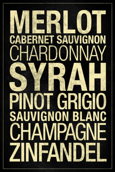 Wines Types Black Cool Wall Art Print Poster 12x18