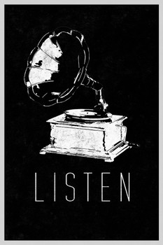 Listen Victrola Record Player Black Cool Wall Art Print Poster 12x18