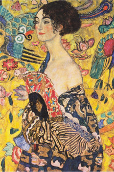 Gustav Klimt Lady With Fan Poster 1918 Woman With Fan Painting Asian Influenced Austrian Symbolist Painter Cool Wall Decor Art Print Poster 24x36