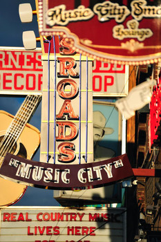 Music City Nashville Country Music Retro Signs Photo Poster TN Tennessee Bar Restaurant Photograph Cool Wall Decor Art Print Poster 24x36