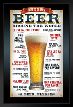How To Order A Beer Around The World Languages Black Wood Framed Art Poster 14x20